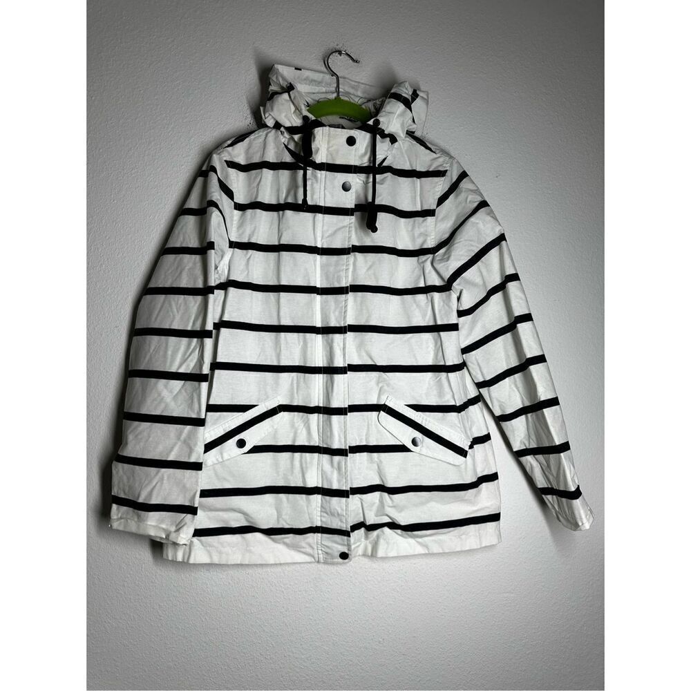 M&CO Navy Blue And Icory Striped Women’s Jacket Size 10 Cotton Blend See Notes